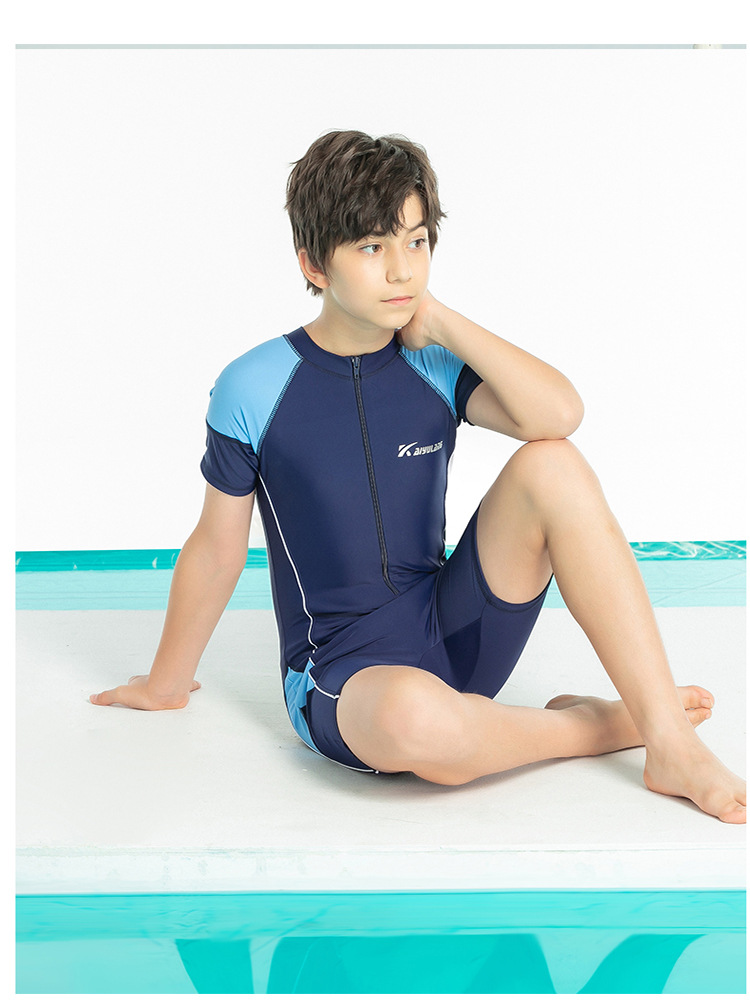 中大童连体出口蓝色现货泳衣10-15岁男连体 灰色 l【图片 价格 品牌