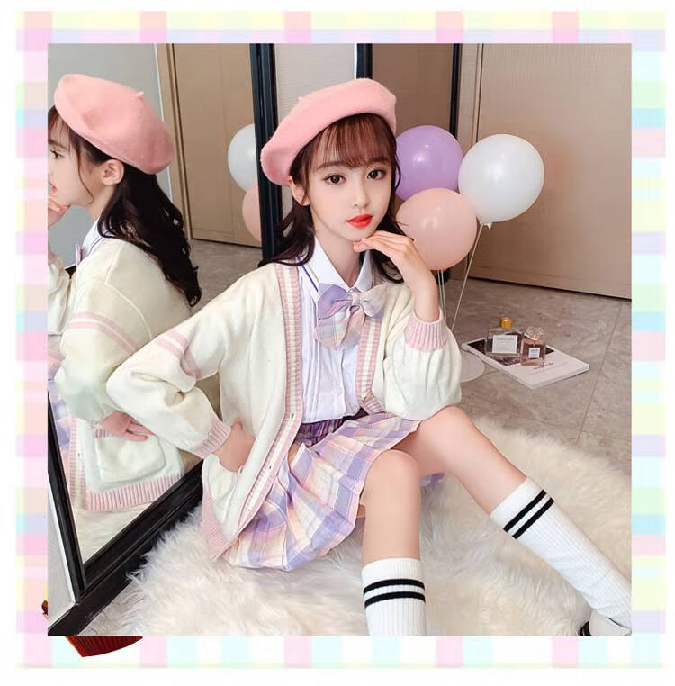jk制服儿童冬季 女童jk制服裙套装秋冬校服小学生学院风开衫毛衣格子