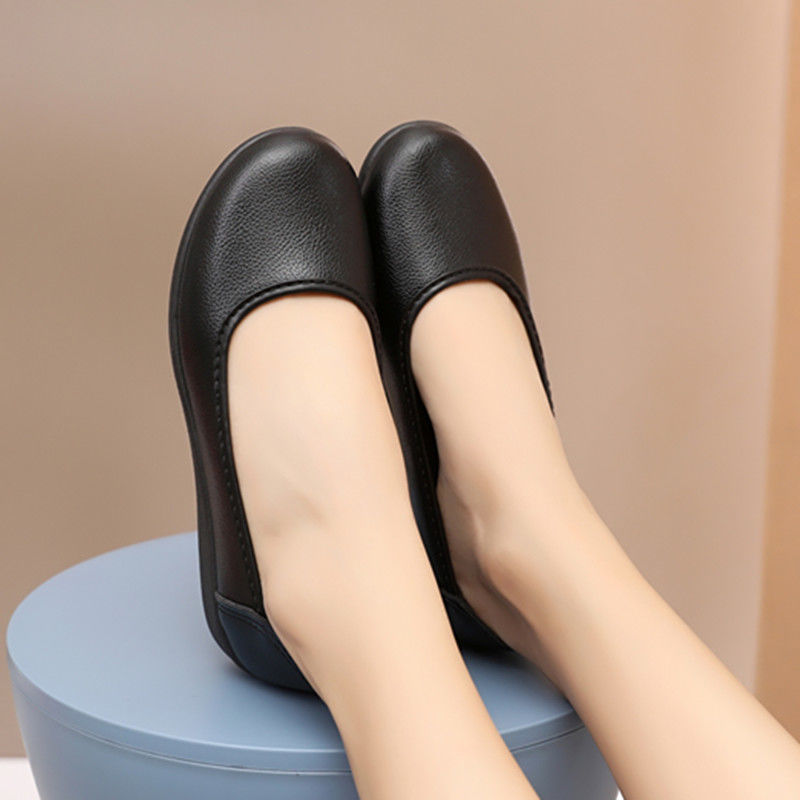 黑色平底单鞋女士职业皮鞋平跟工作鞋圆头软底工装鞋上班鞋妈妈鞋 d1