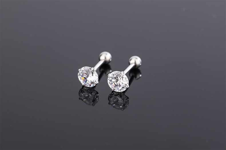 desert eagle s耳饰拧扣螺丝圆珠四爪锆石耳钉防掉耳环睡觉不用摘耳骨