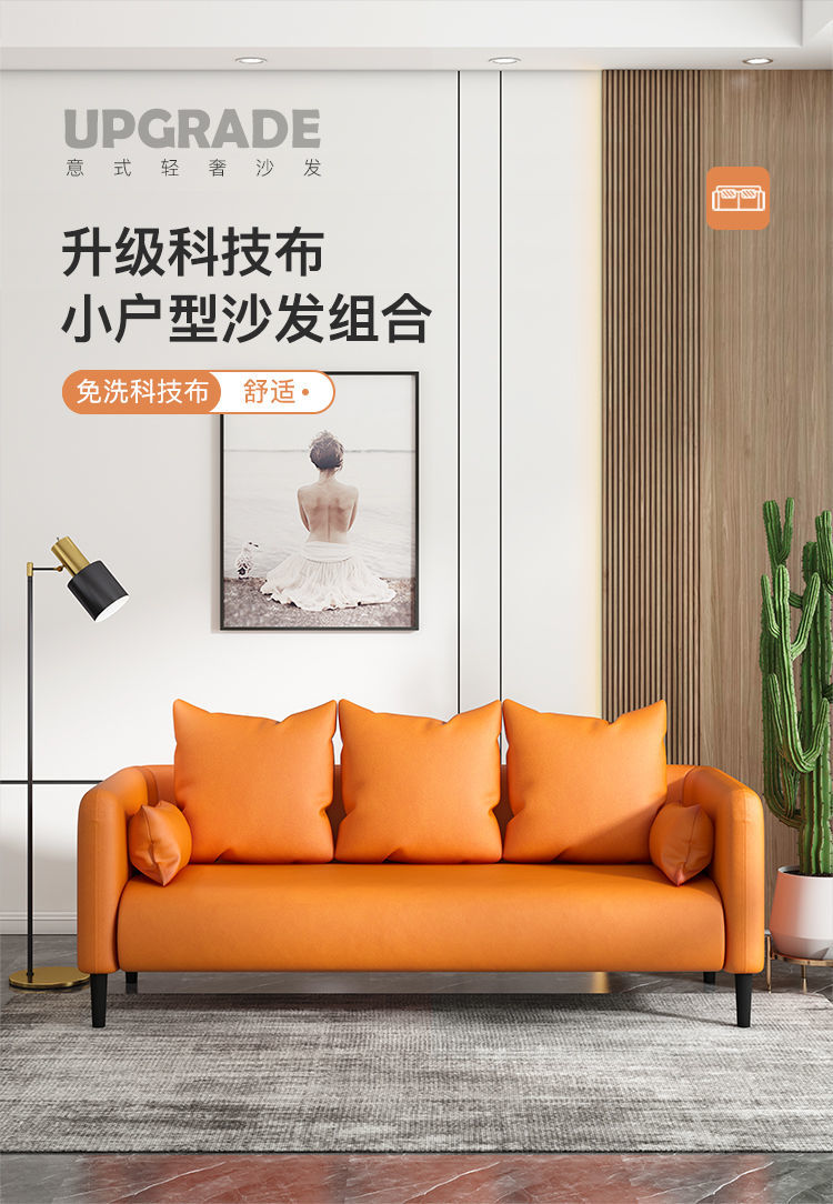 澜墨 沙发小户型客厅简约双人三人服装店卧室公寓出租屋科技布免洗沙发 爱马仕橙(防污防水科技布) 小双人位1.22米(精致抱枕*2)