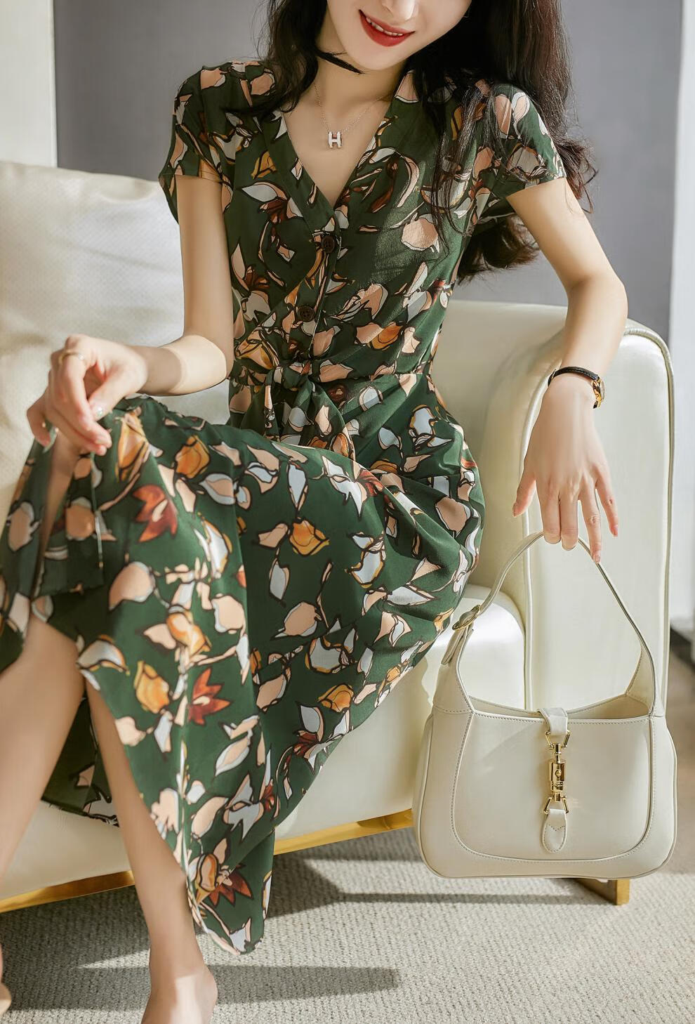 单蜜短袖连衣裙女装新品21年夏季新款韩版宽松时尚印花显瘦法式小个子