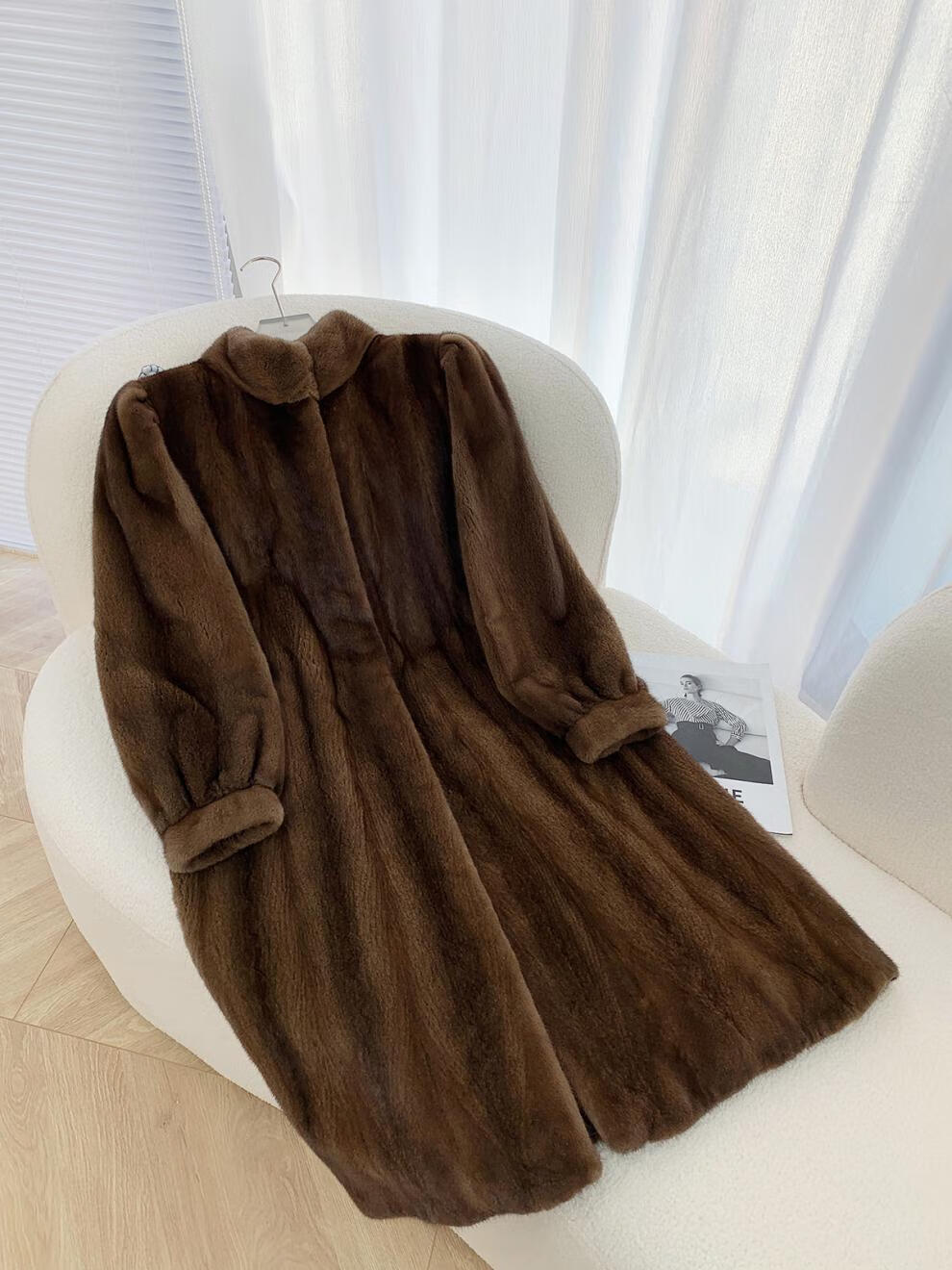 odybird品牌女装貂皮大衣女水貂皮草中长款紫金标短二裘皮外套 咖啡色