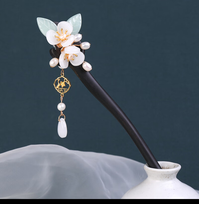efp木发簪女古风发饰盘发流苏木簪花朵吊坠桃木簪子汉服头饰配饰定制