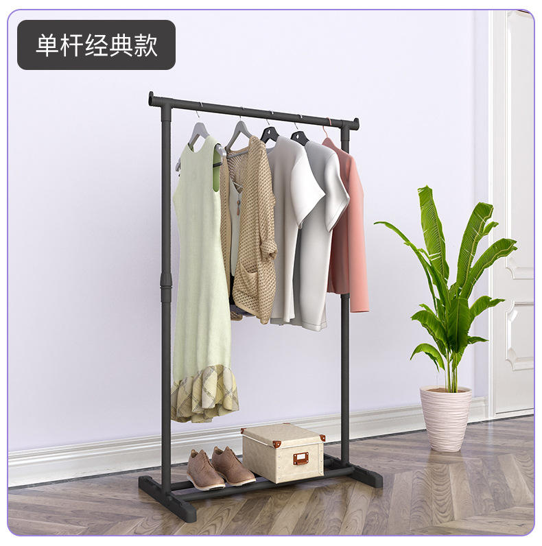 活动衣架滑轮落地晾双杆式可升降带移动挂衣服架子挂钢管加粗加固 单