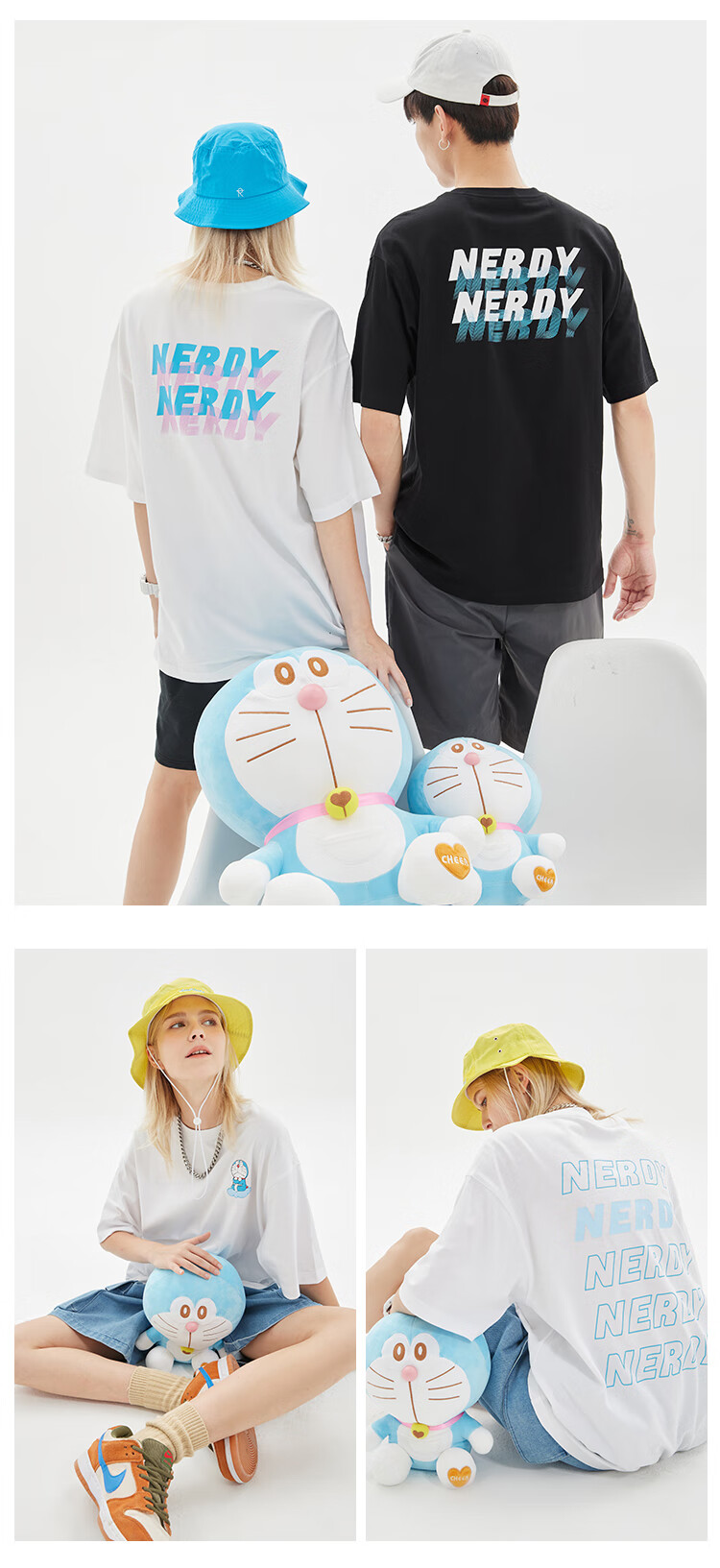 a梦联名系列款情侣doraemon短袖t恤 背标滑板-黑色 l【图片 价格 品牌