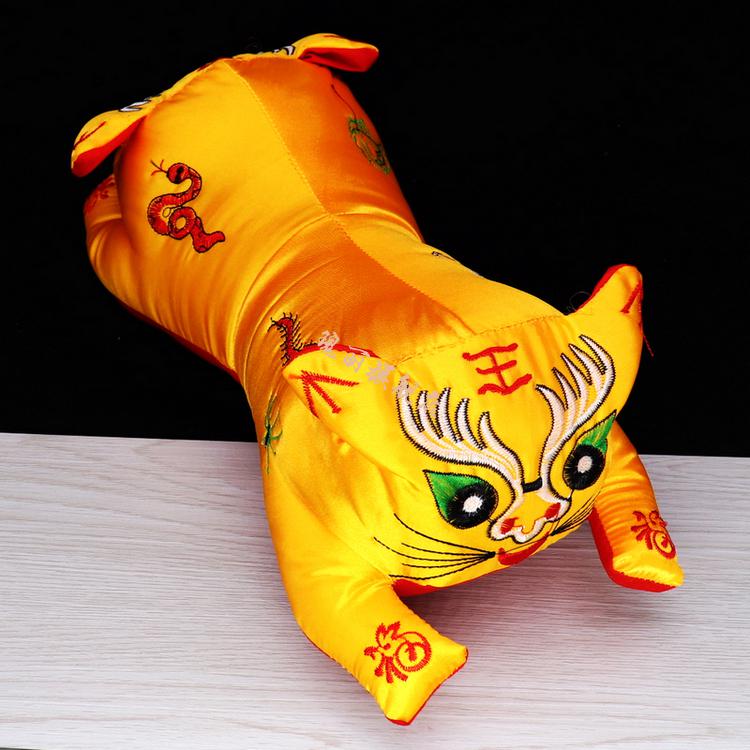 老虎枕头手工刺绣传统特色布老虎虎头枕头保平安满月宝宝婴儿礼物红色