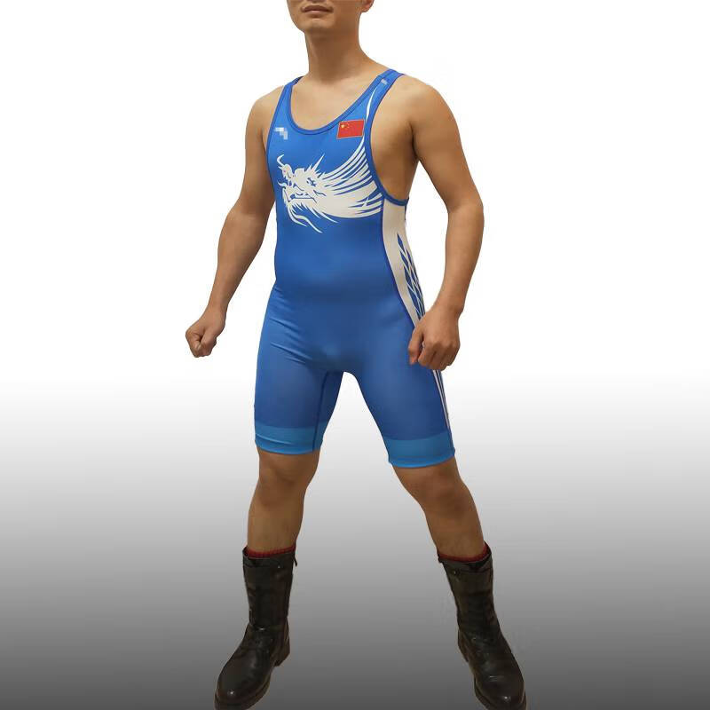 摔跤服 2021新版 中国队男子摔跤服 中国龙高领口连体龙跤衣 可印字
