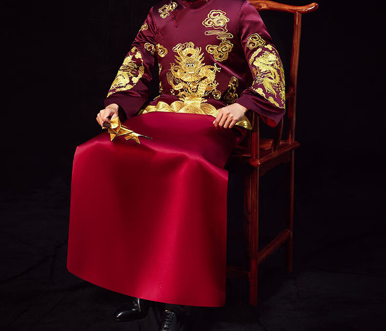 逋曼秀禾服男装中式结婚礼服男士新郎服男款马褂大码情侣装唐装龙凤褂