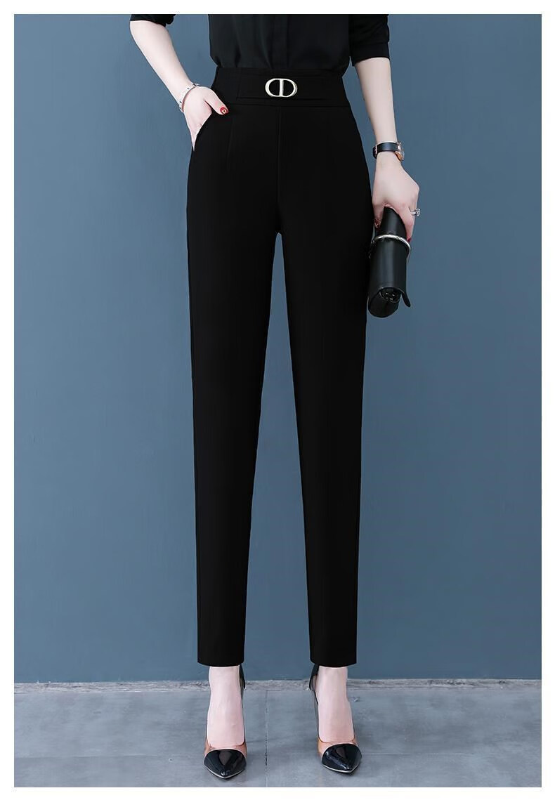 冰丝新款春夏休闲西裤时尚宽松九分裤高腰显瘦女裤子黑色s建议8095斤