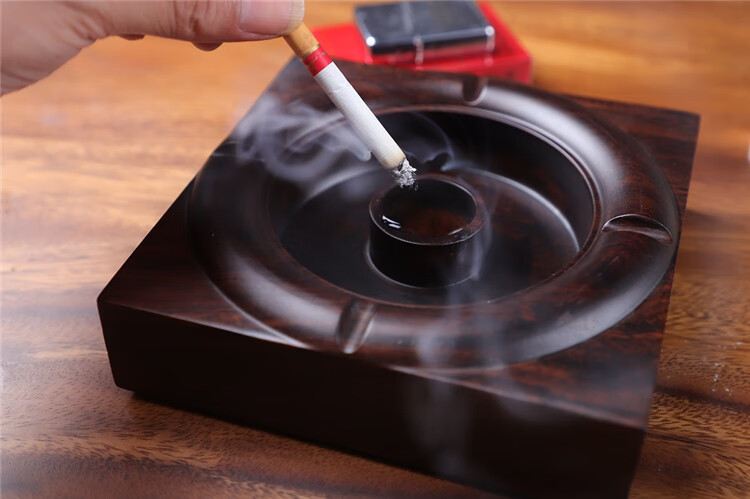 红木烟灰缸烟灰缸实木简约复古创意木头质中式红木客厅茶桌家用logo