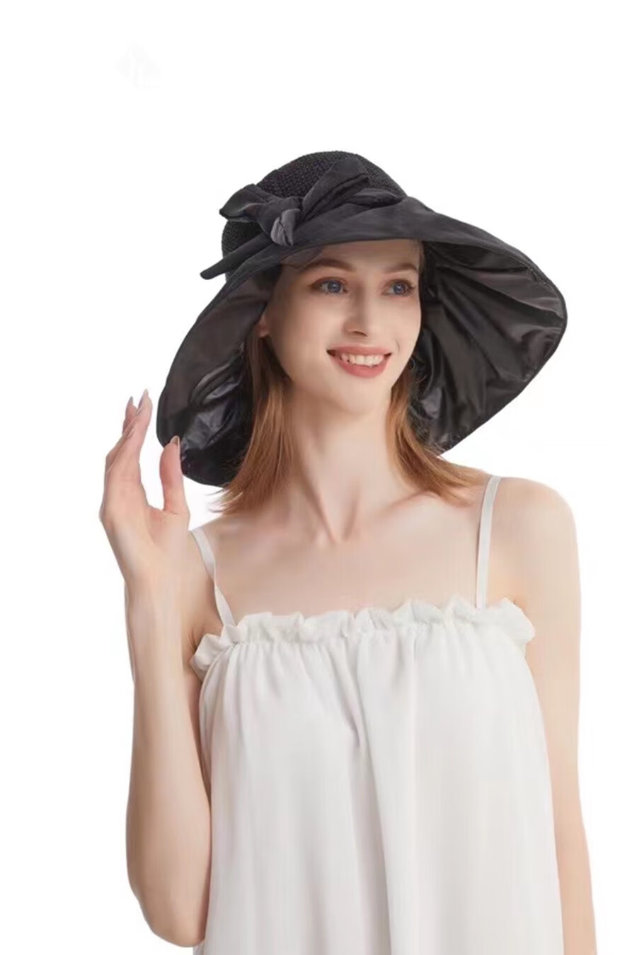 2022新款珂宣尼防晒帽珂宣尼防晒帽蝴蝶结遮阳大檐女太阳帽百搭黑胶
