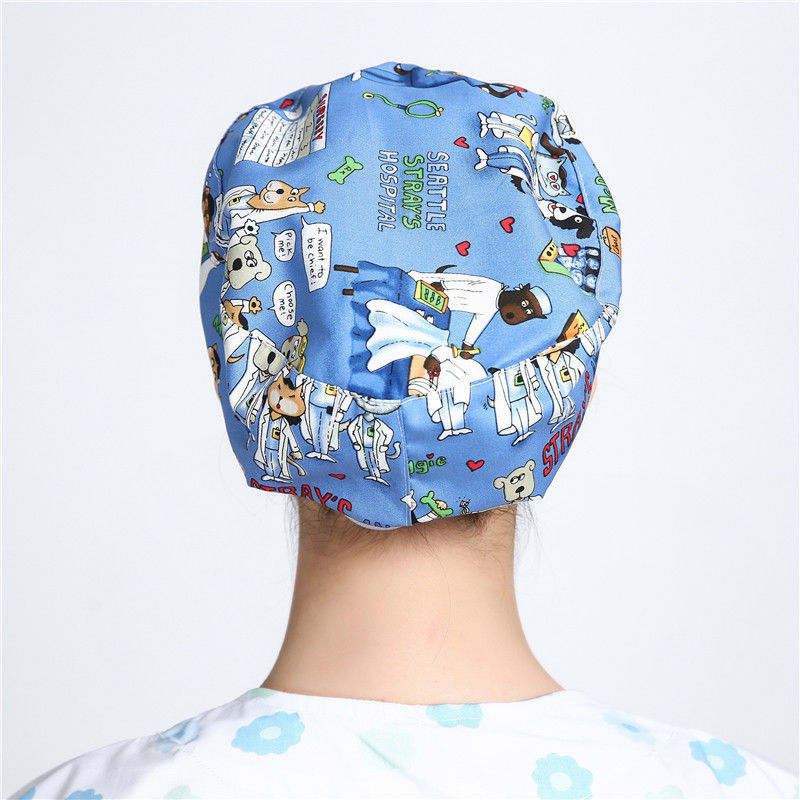 心墨染新品护士帽花色室帽子短发圆帽松紧带弹簧扣全印花女式护士牙科