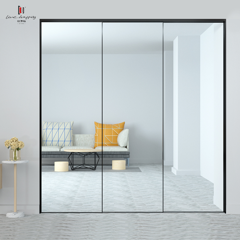 轻奢极简三轨黑色窄边推拉门客厅阳台全景玻璃移门厨房卫生间隔断测量