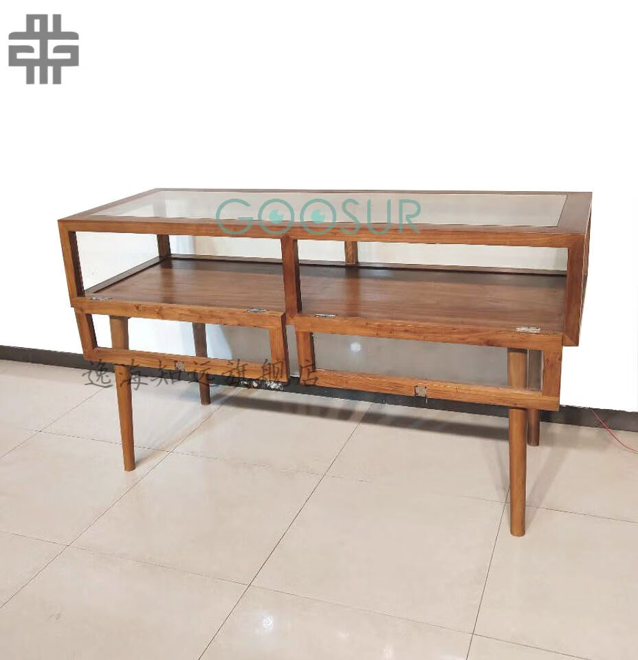 可狄 货柜新中式实木珠宝玻璃柜台首饰品展示柜带灯光定做精品文玩