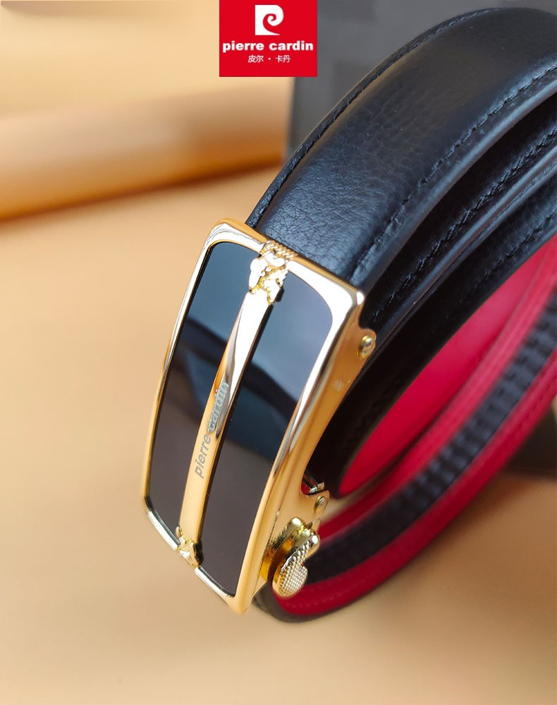 皮尔卡丹pierrecardin红皮带女真皮年轻人女士百搭本命年鸿运新款简约