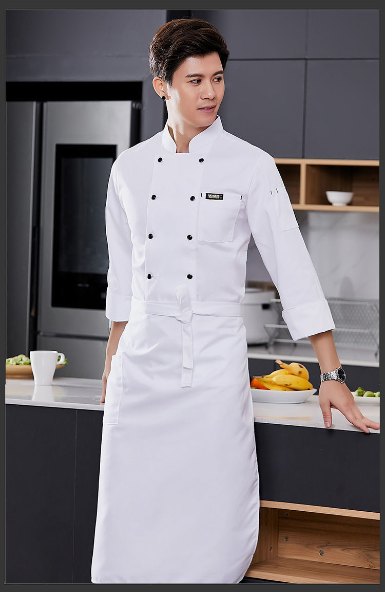 厨师服套装男女饭店酒店夏秋餐饮烧烤食堂服务员后厨房长袖工作服白色