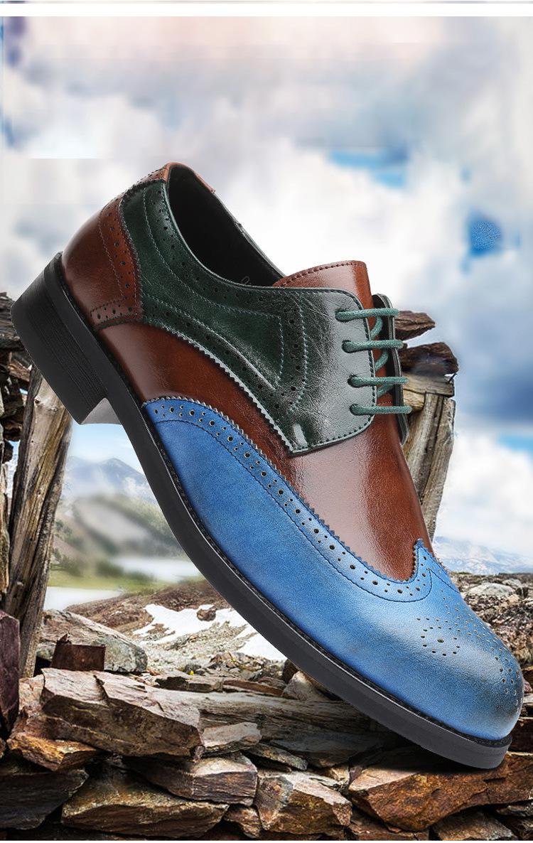 萨奇袋鼠新款雕花英伦风男鞋拼色皮鞋复休闲皮鞋大码男鞋棕色47