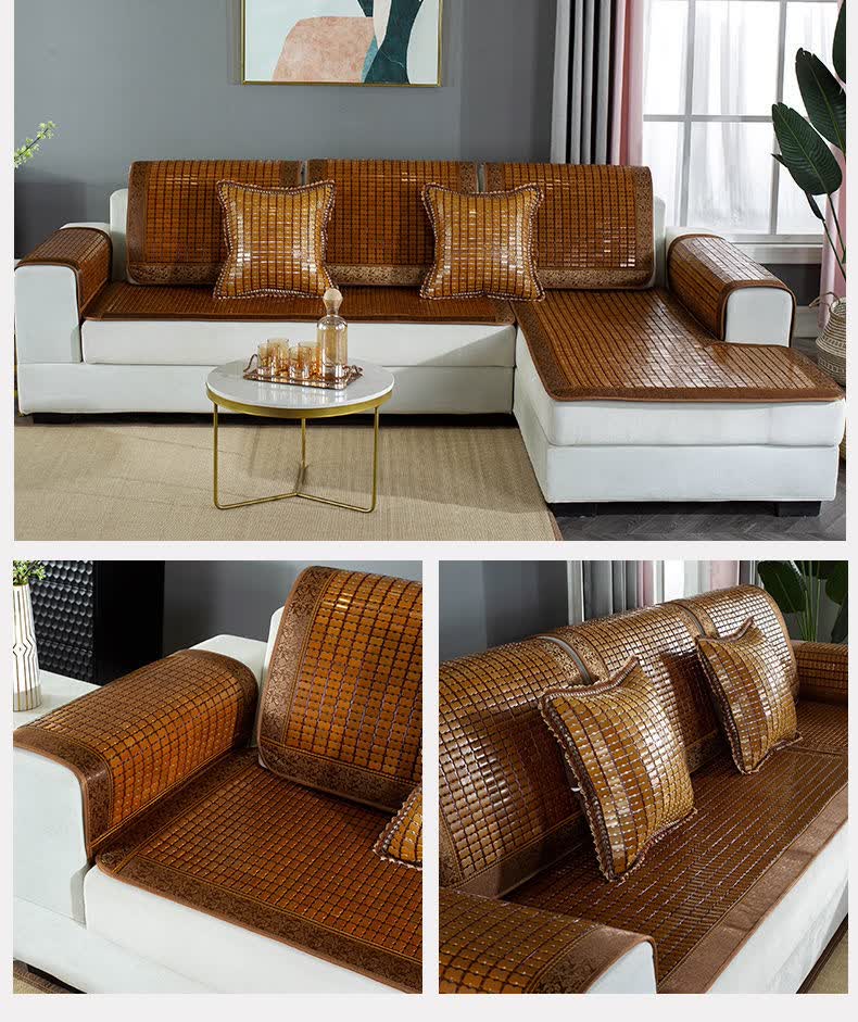 麻将凉席防滑坐垫客厅皮沙发通用竹凉席垫夏天碳化色宽边单牛筋70180