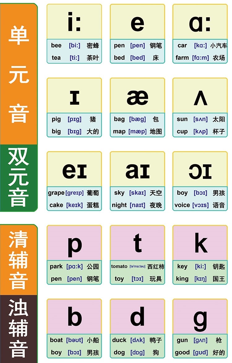 英语48个国际音标表 英语英标挂图48个音标26个英文字母自然拼读发音