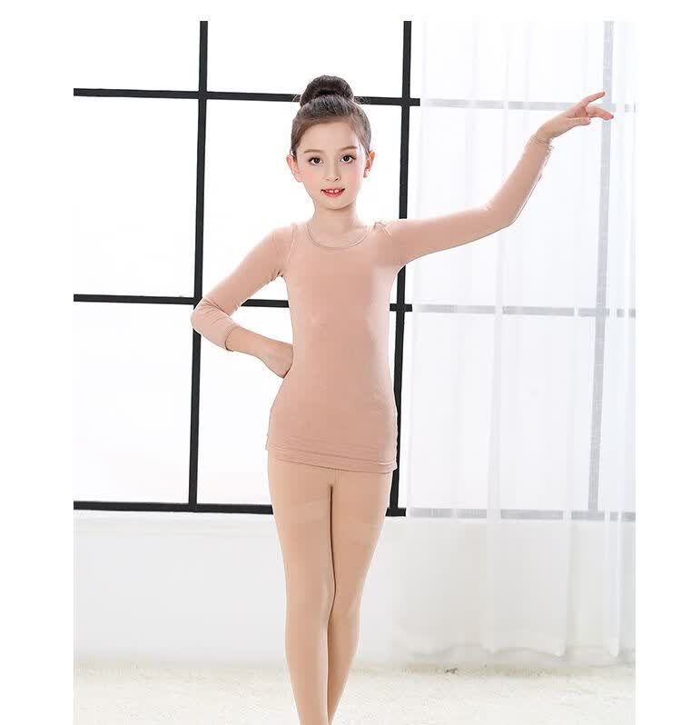 儿童体操袜儿童女童体操服舞蹈连体芭蕾加绒练功服幼儿肤色紧身打底衣