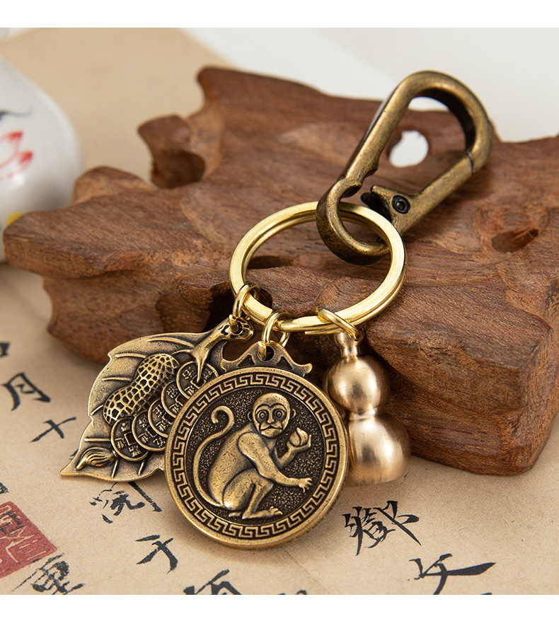 黄铜钥匙扣纯铜挂件簸箕葫芦创意个性汽车钥匙链男女包包挂饰礼品一叶
