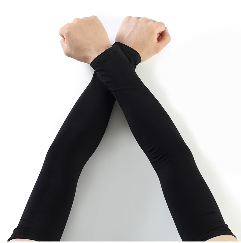 袖套冰袖男女夏季开车骑行户外运动防紫外线冰凉透气护臂护袖黑色一双