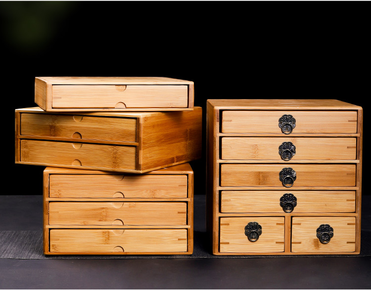 抽屉式普洱茶柜竹制普洱茶饼盒分茶盘多格茶叶收纳柜白茶收纳盒 竹制