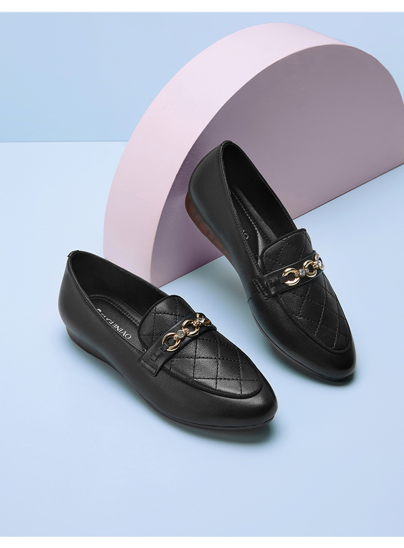 富贵鸟女鞋春季新款马衔扣乐福鞋女复古一脚蹬软底单鞋女酒红35