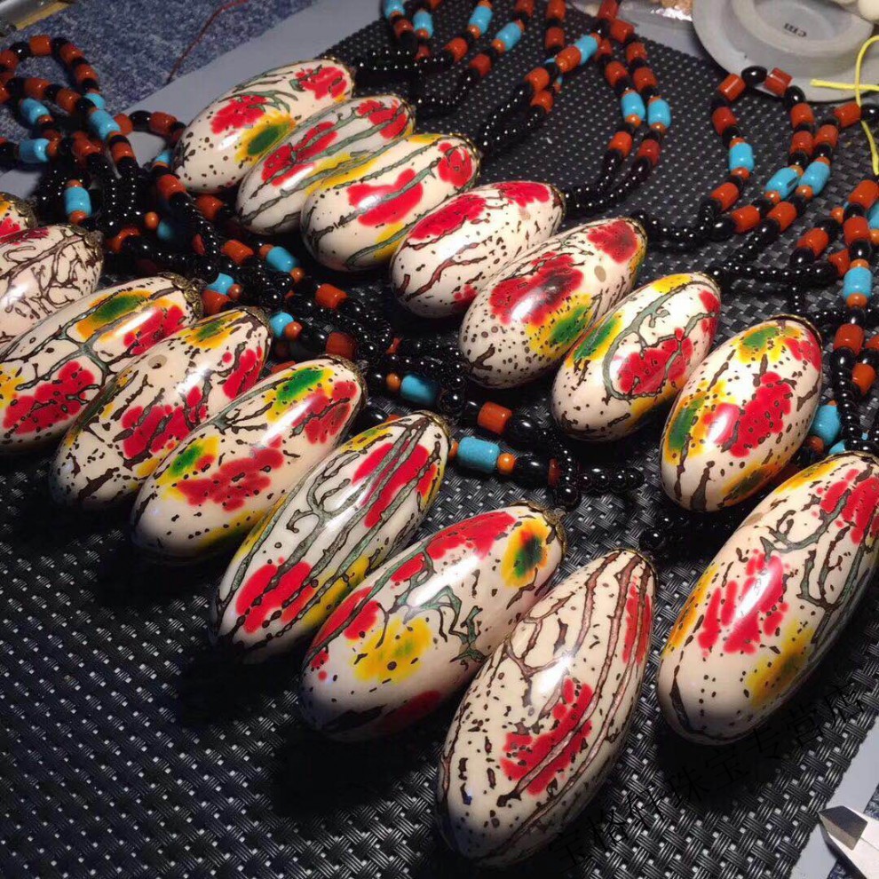 展缘佛珠新款全新摆件超大千眼菩提子彩色果红绿风化果男女手串挂件