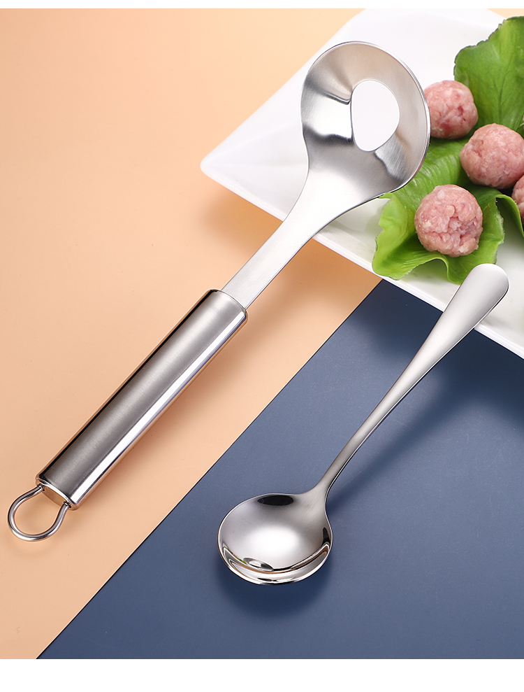 工具挤丸子圆形厨房鱼丸挖勺器 奥氏不锈钢(款)火锅漏勺汤勺【小】