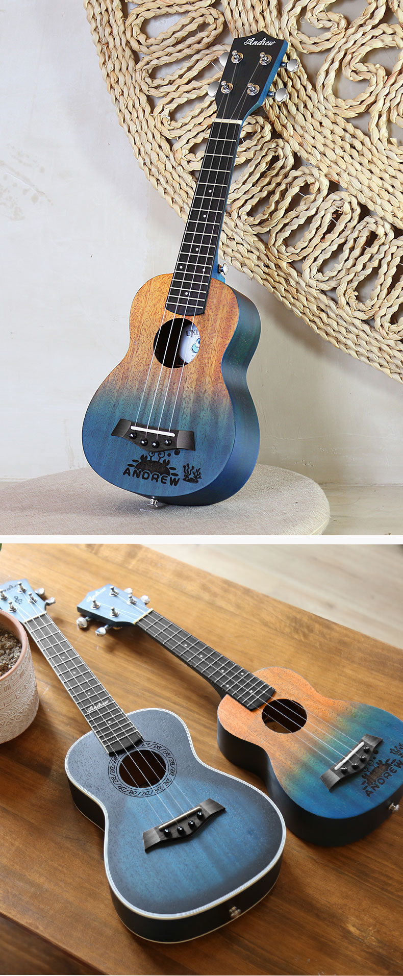 京选推荐andrew安德鲁桃花心23蓝色uk尤克里里小吉他学生初学乌克丽丽