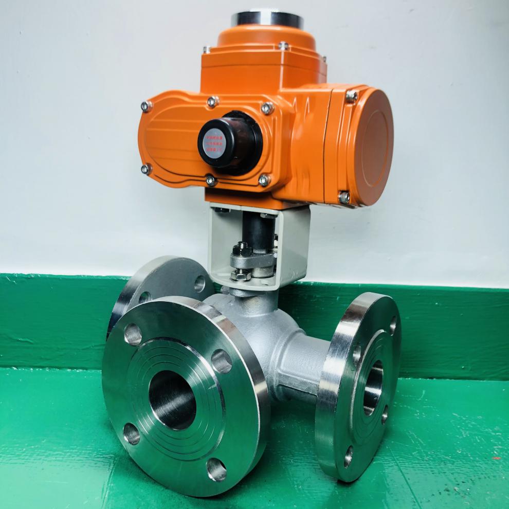 防爆电动三通球阀q944f法兰切换不锈钢铸钢t型l型换向调节阀dn50dn32