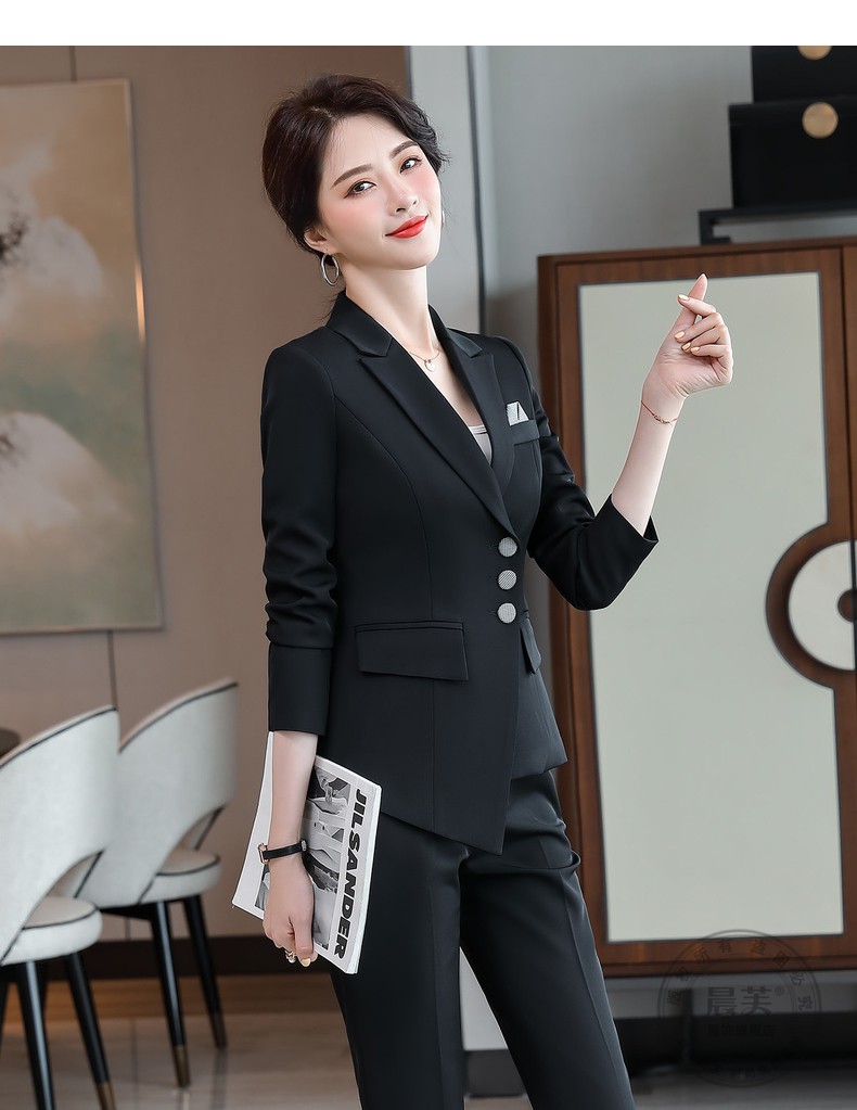 晨芙职业装女装套装商务小西装外套女气质干练总裁白领正装不规则斜扣