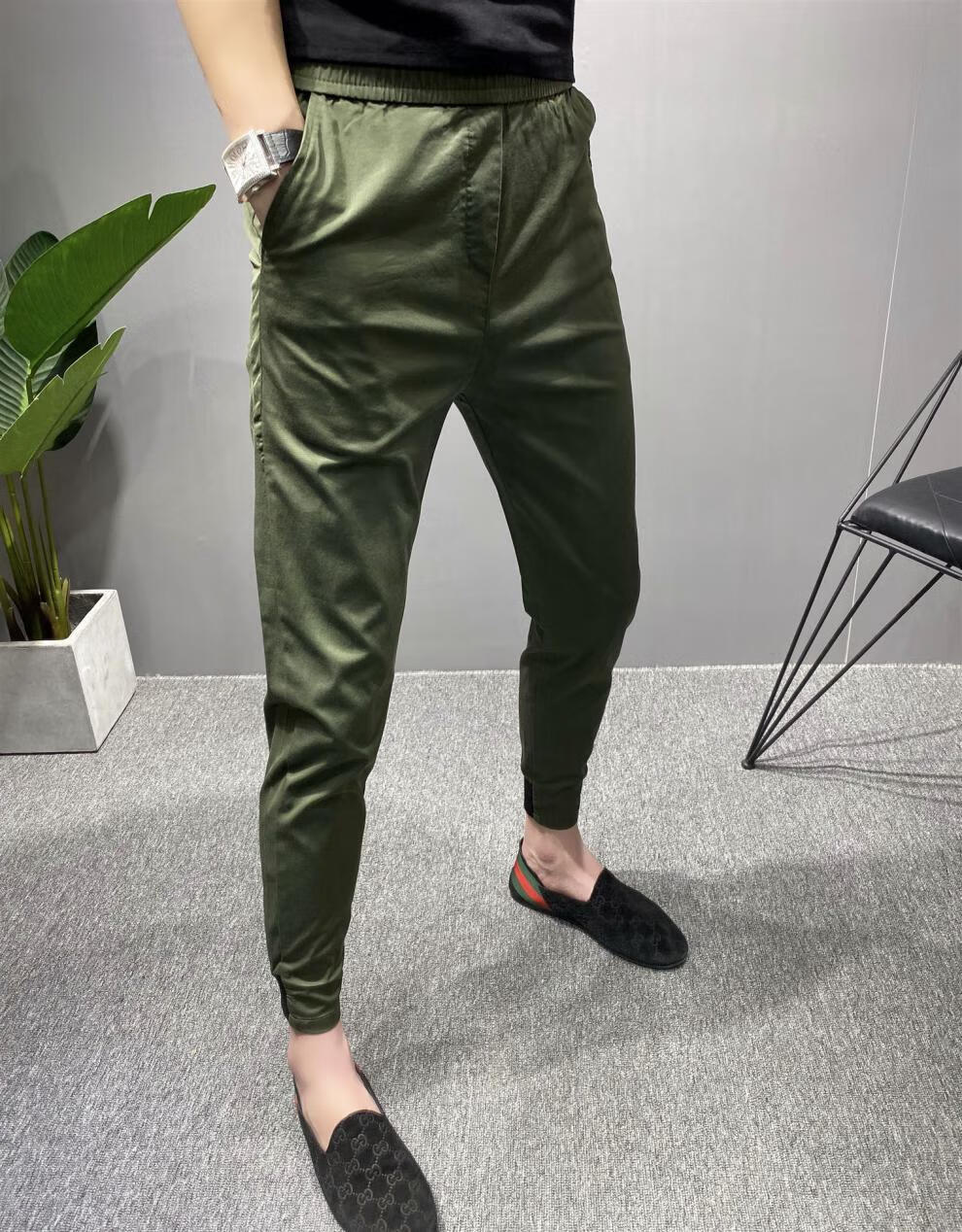 穿豆豆鞋搭配的裤子男新款休闲裤潮流百搭网红束脚裤精神小伙修身小脚