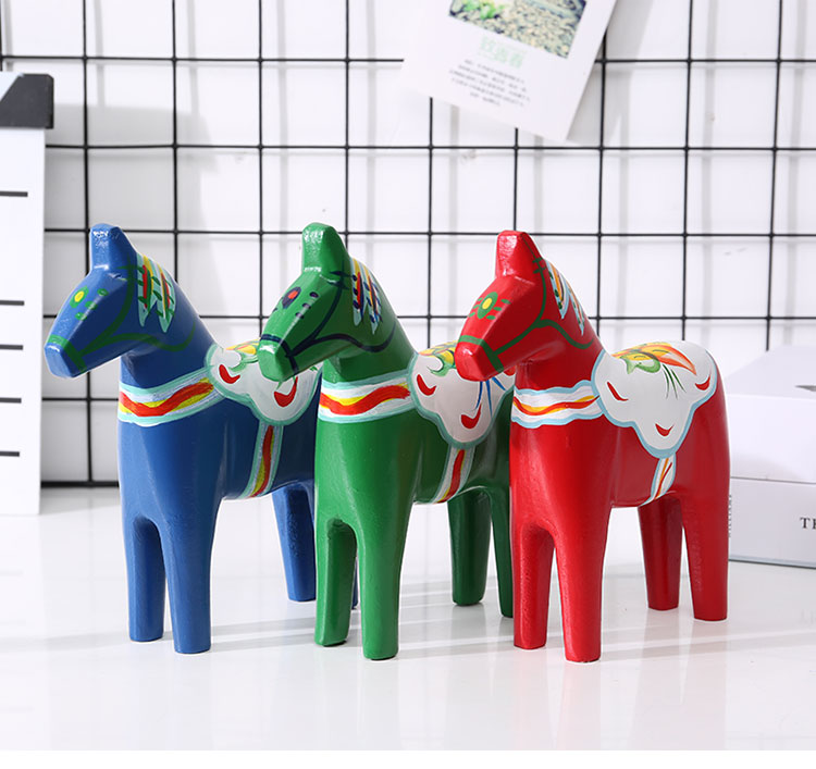 【闪电发货】可爱少女风木马摆件瑞典达拉木马摆件北欧红色马摆件绿色