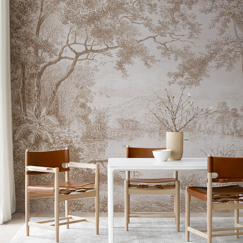 法式风景复古轻奢墙纸客厅沙发背景电视背景墙纸北欧壁布定制壁画来图