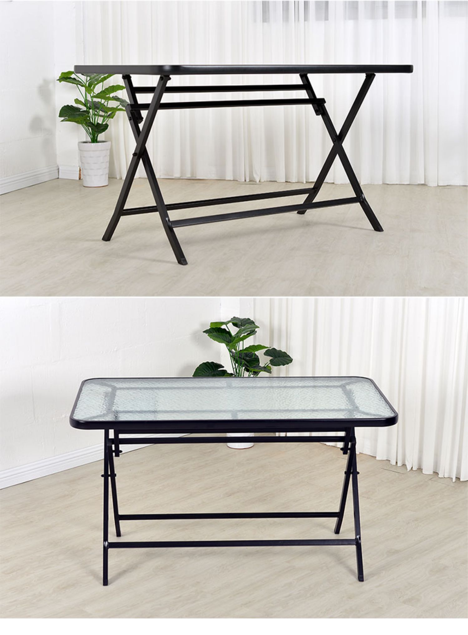 拆叠桌可折叠折叠方桌圆桌长方桌钢化玻璃黑面水纹台小桌子餐桌咖啡桌