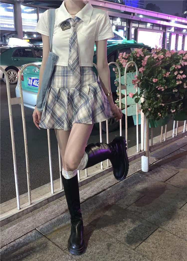 2022年新款学院风jk制服套装女女御姐小个子高腰百褶裙两半身裙领带s