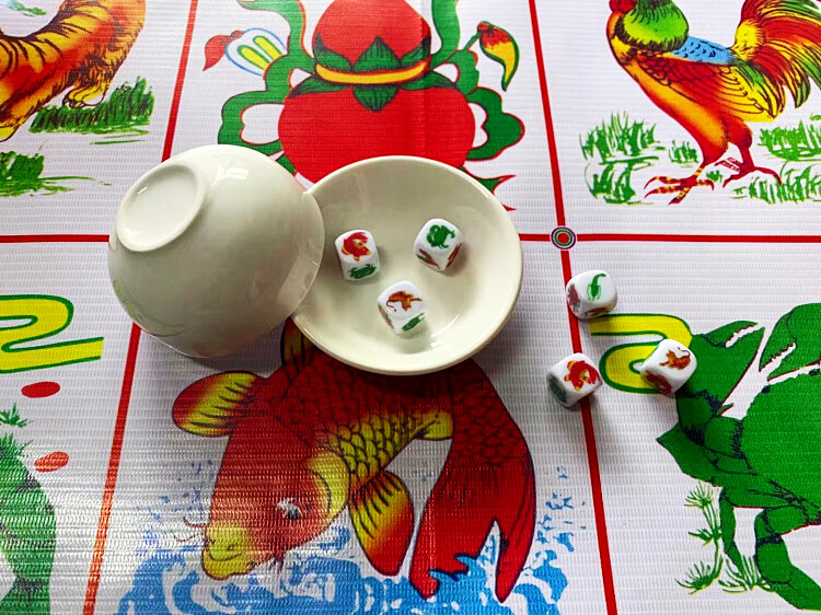 鱼虾蟹 赌具 鱼虾蟹赌具图纸防水胶图老虎公鸡骰子葫芦筛子套装厘米