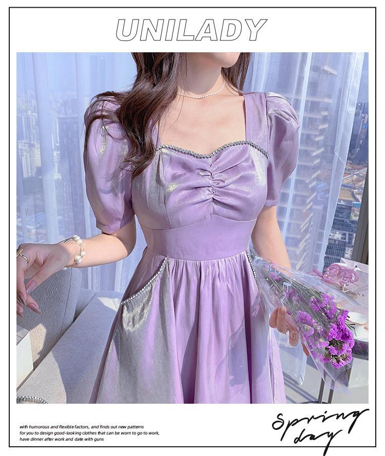 楚络张心子在逃公主法式泡泡袖紫色连衣裙女夏2021新款气质仙女裙琉璃