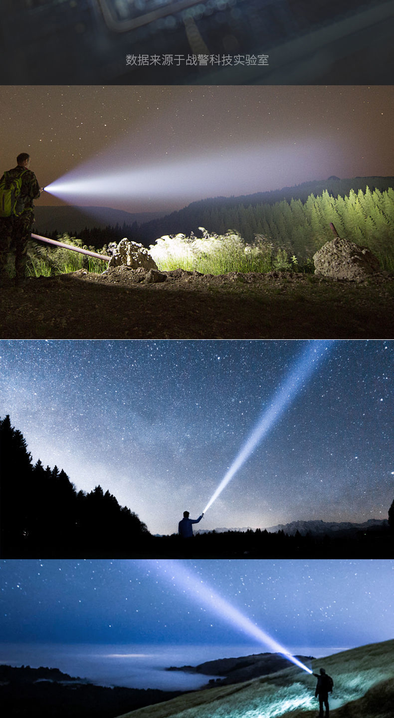 多功能强光手电筒led强光手电筒usb充电便捷超亮远射变焦多功能防水