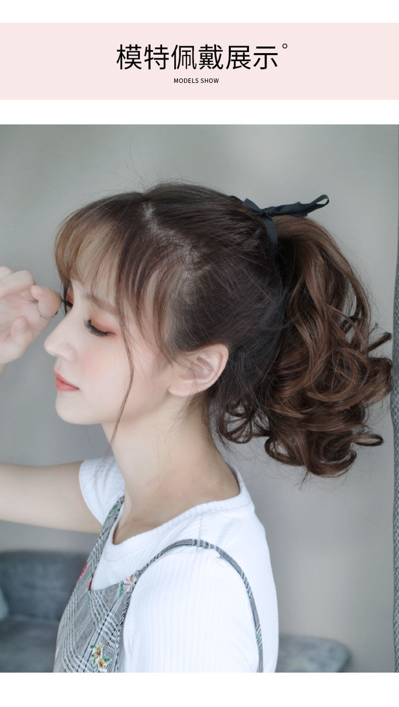 唐妮假发女长卷发绑带法式低马尾自然辫子梨花短卷中长发波浪马尾梨花