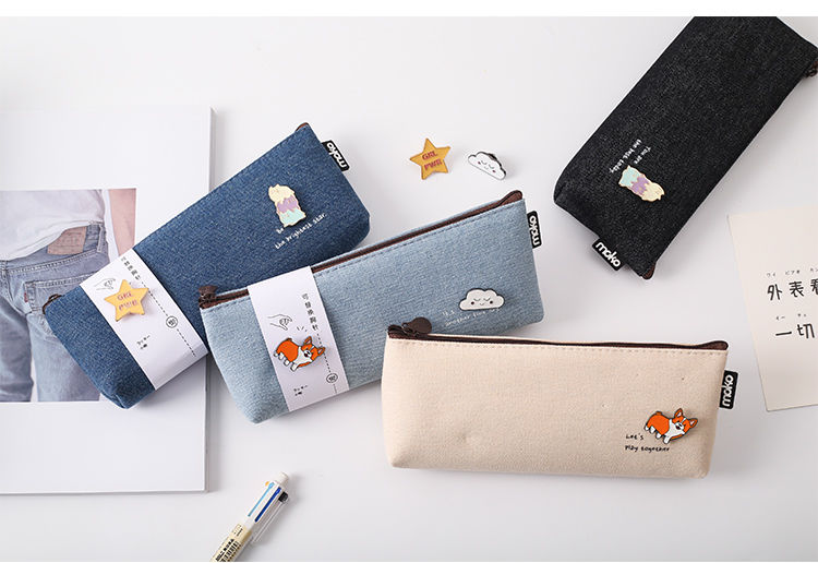 可爱帆布笔袋日系女生韩版简文具盒初中生文具袋学生铅笔盒幸运小物