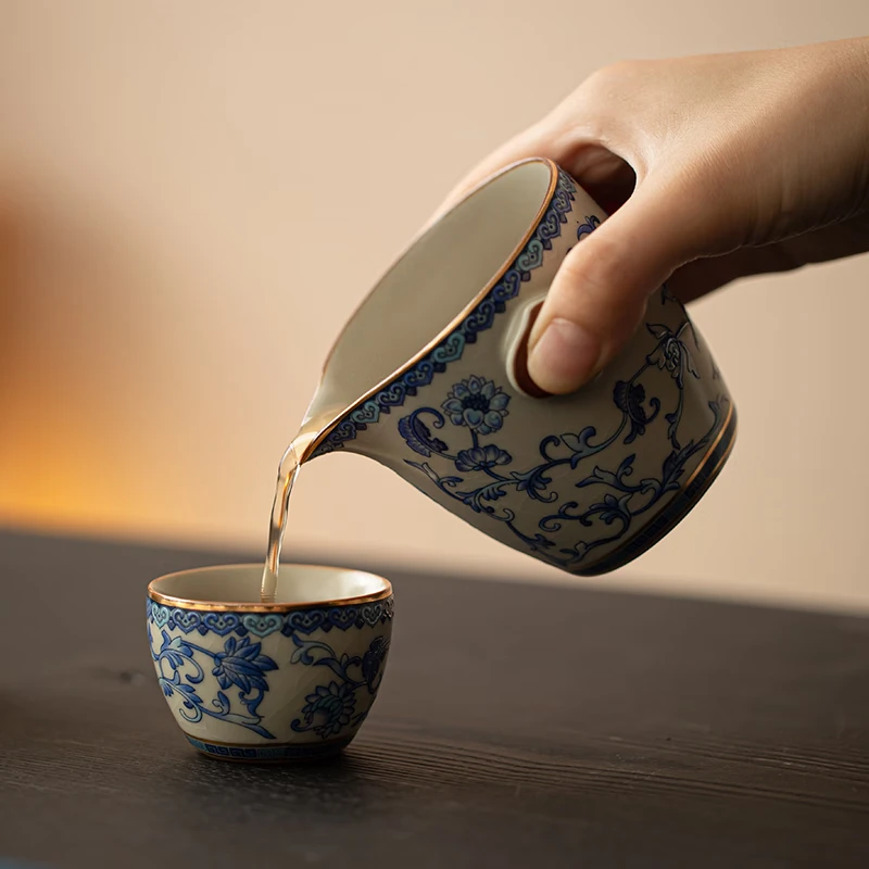 Xiyuan Ji Ru Kiln Travel Tea Set, Ceramic Portable Single Person Tea Set, One pot and Two Cups, Quick Guest Cup, Outdoor Tea Drinking Equipment, Flower and Beige Ru Kiln Tianfu Xiangyun Quick Guest Travel Set thumbnail 6