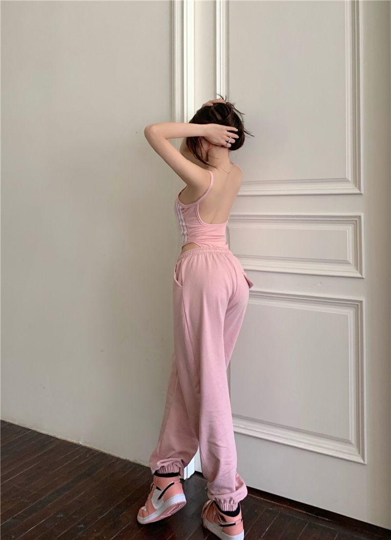 连体衣背心女性感吊带小背心女夏季ins潮不规则性感辣妹粉色紧身外穿