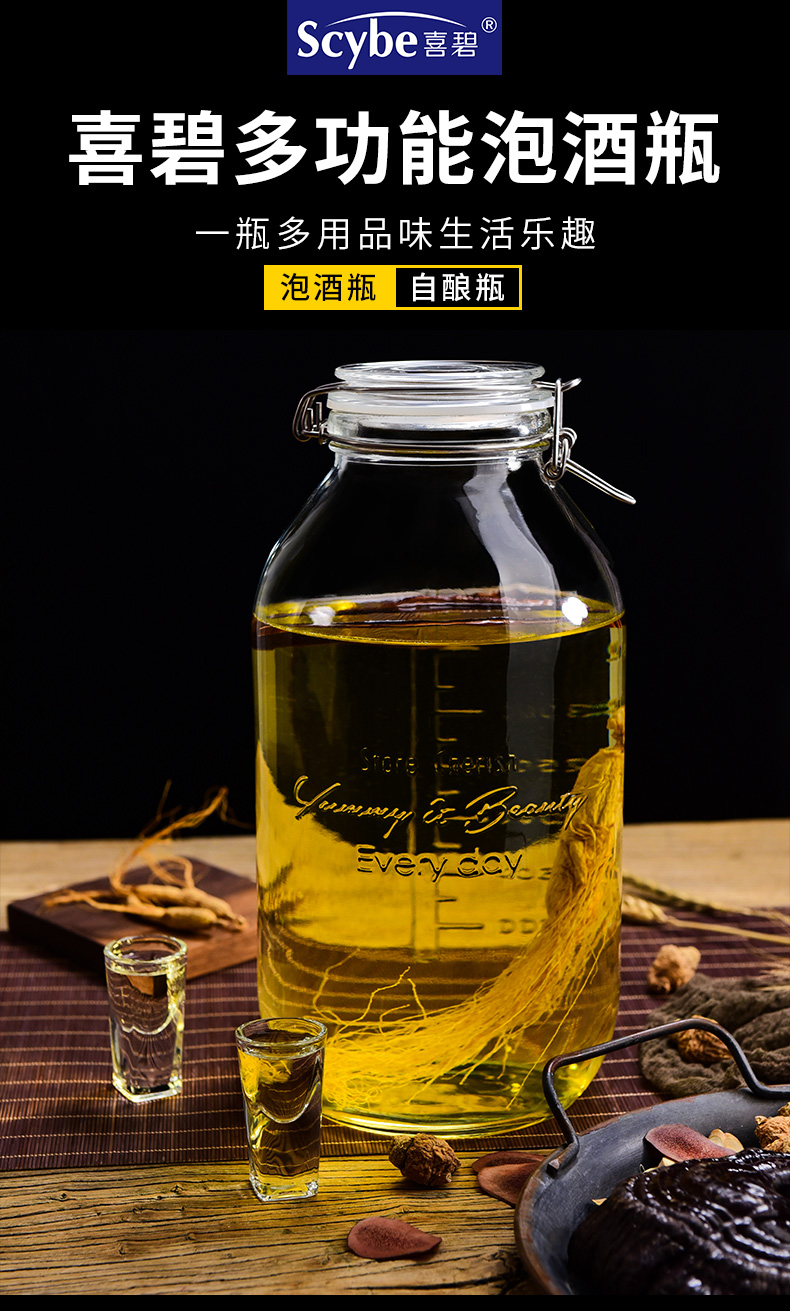 喜碧玻璃瓶子密封罐玻璃泡酒瓶空瓶杨梅酒瓶子分装瓶加厚自酿酒坛子10