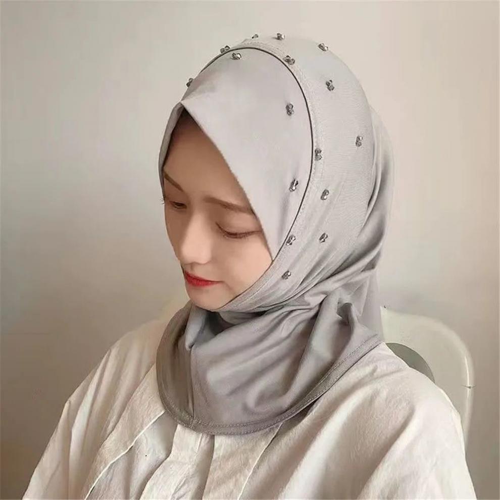 心墨染新品回族女人的套头纱巾盖头头巾新款简便套头款纱巾软帽檐手工
