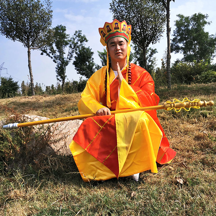 dicify新品唐僧禅杖唐僧帽子服装西游记服装道具五佛帽唐三藏佛教帽子