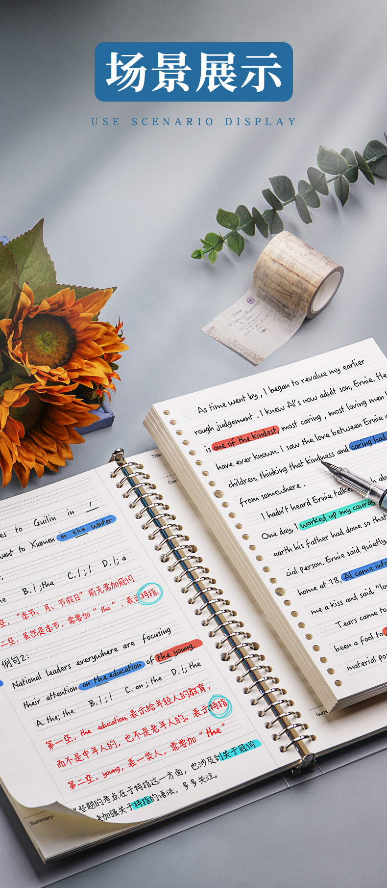 b5活页英语笔记本子16k英文笔记整理可拆卸线圈扣环初中生高中生用